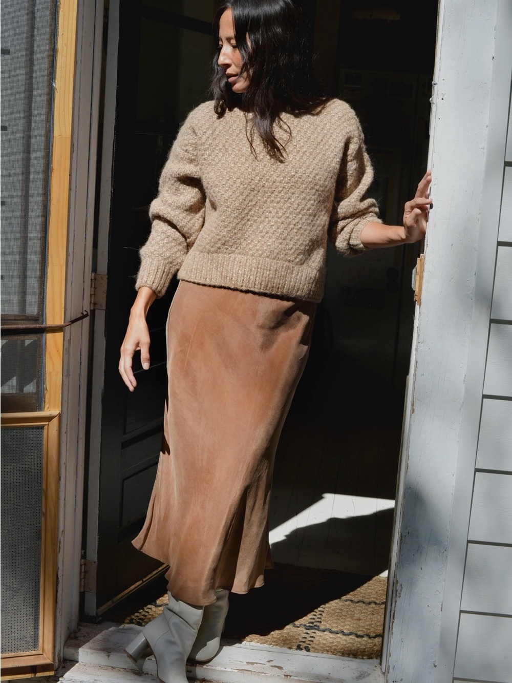 Ozma of California Grace Slip Skirt in Almond, S